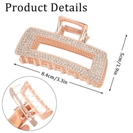 CURASA Rhinestone Hair Claw Clips For Women 2PCS Rectangle Crystal Jaw Clip Strong Hold Elegant Bling Hairclip Sliver & Rose Gold Metal Clawclips For Styling Wedding Party Accessories For Thin Thick