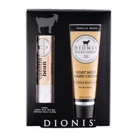 Dionis Goat Milk Skincare Vanilla Bean Scented Hand Cream & Lip Balm Set (1 oz and .28 oz) - Made in the USA - Cruelty-free and Paraben-free