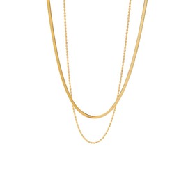 Layered Necklace for Women Dainty Trendy Flat Snake Chain Fried Dough Twists Chain Double Layer Necklace Set Simple Stacked Layering Jewelry (Golden, One size)