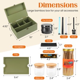 Coozyupper Large Bamboo Storage Box with Removable Tray Kit - Decorative Box Set, Glass Jars, and Accessories Wooden Storage Kit and Accessories Tool.Birthday Gifts.