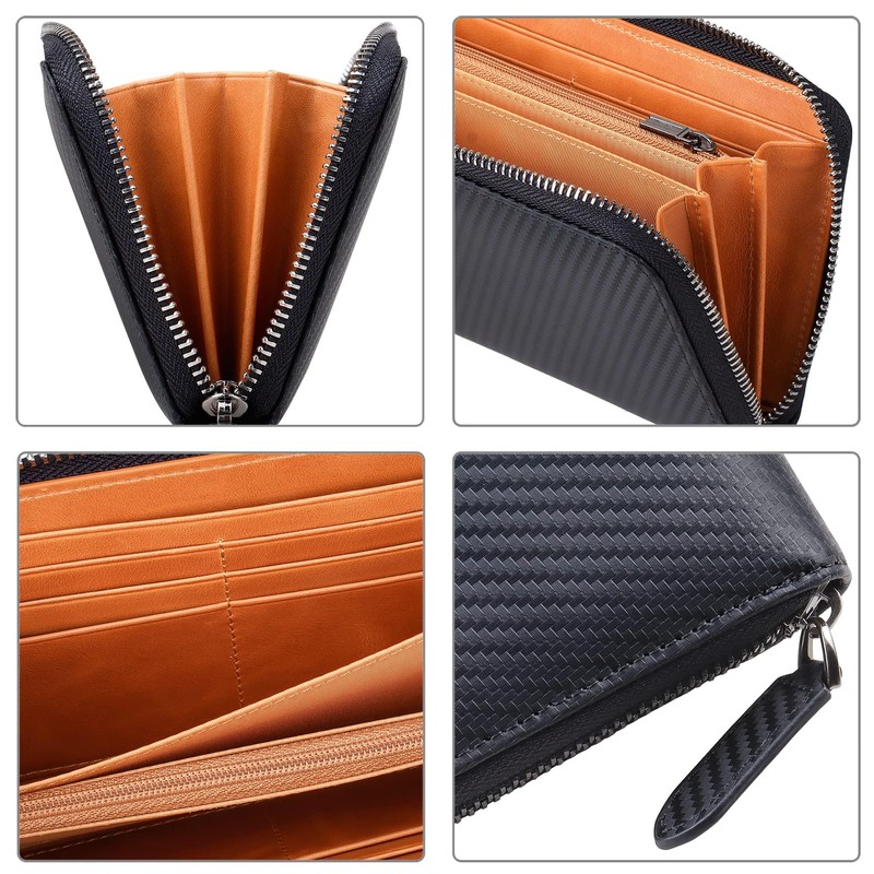 VISOUL Wallet, carbon leather black. camel