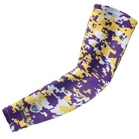 Stromguard Compression Sports Arm Sleeve Digital Camo Baseball Football Basketball - (One Arm Sleeve) (Youth Medium, #21 - Purple-Yellow-White)