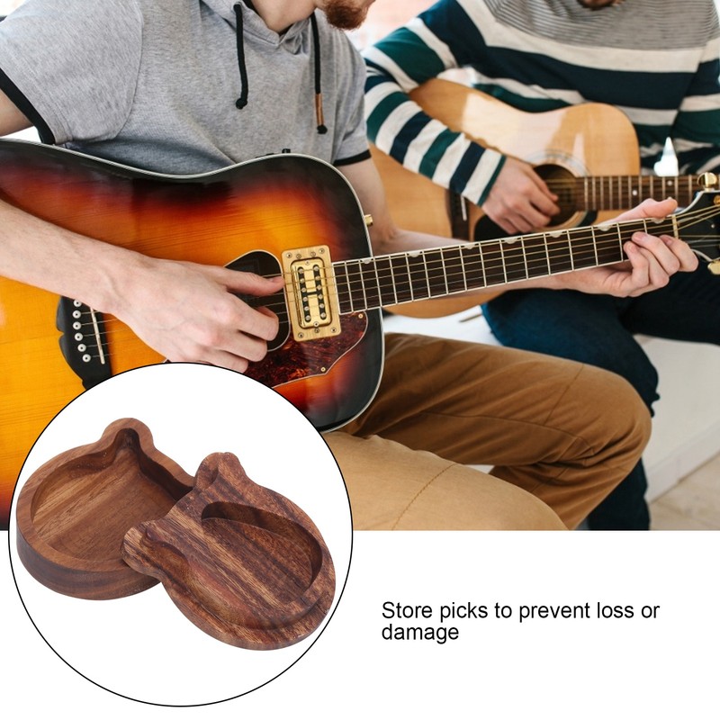 Guitar Pick Box Sapele Wood Cartoon Bear Instrument Accessories Storage