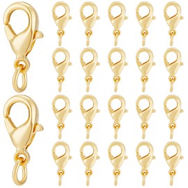 PH PandaHall 50pcs 14K Gold Plated Lobster Clasp Sets, Brass Lobster Claw Clasps with 4mm Open Jump Rings Golden Necklace Clasps and Closures for DIY Bracelet Earrings Necklace Jewelry Making