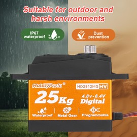 HobbyPark Waterproof 25kg Servo All Metal Gears Digital Steering Servo for 1/10 1/12 RC Car Crawler Truck Buggy Airplane Boat Robotics Project Arduino, Control Angle 180° HV Programmable