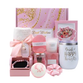 Regalos de Cumpleaños para Mujeres, Paquete de Cuidado Personal para Mujeres, Caja Regalo para Mujer de Bath SPA, Caja de Regalos para Mamá Hermana Novia Ella Amiga (Rosa 10 Piezas)