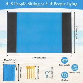 XWCHASA Beach Blanket, Waterproof Picnic Blanket 210 x 200 cm, Sandproof Beach Mat with Pockets and 4 Stakes, Portable Pocket Mat for Picnic Outdoor Garden Park Grass Travel Hiking
