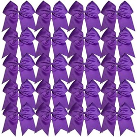 Cheerleader Bows 8 Inch 20 pcs Ponytail Holder Cheerleading Bows Hair Tie (Purple)