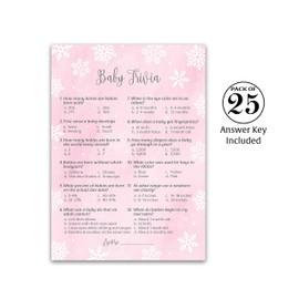 SNOWFLAKES Baby Shower Game BABY TRIVIA Game — Pack of 25 — WINTER Wonderland Baby Shower Game, Fun Baby Facts Game It’s cold outside Holiday Baby Shower Activity PINK Girl Baby Shower Game G780-TRV