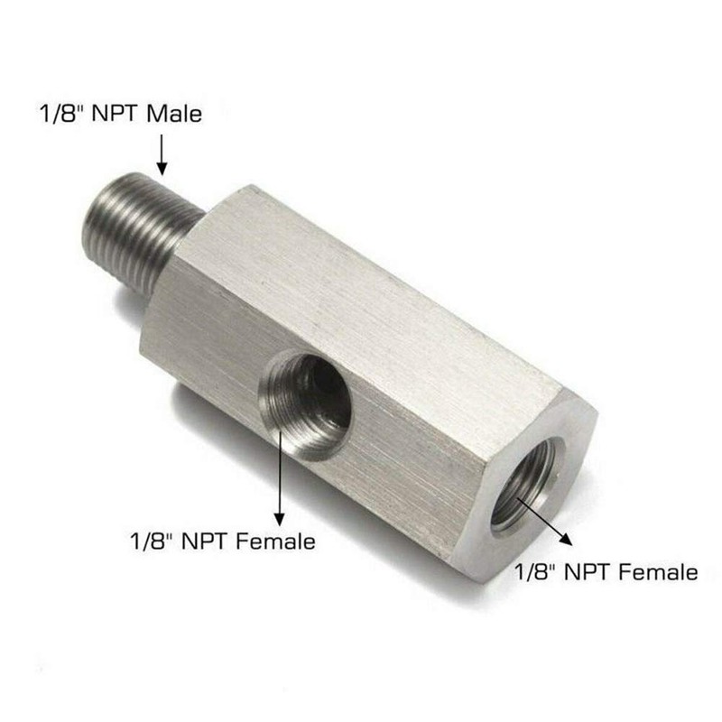 Turbo Adapter, Hydraulic Sensor Tee 1/8" NPT Turbo Oil Feed