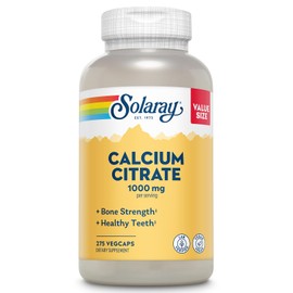 SOLARAY Solaray Calcium Citrate 1000mg - Chelated Calcium Supplement - Supports Bone Strength and Healthy Teeth - Easy to Digest - 60-Day Guarantee, Vegan - 68 Servings, 275 VegCaps