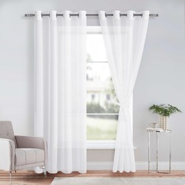 DWCN White Sheer Curtains with Tiebacks Semi Transparent Voile Grommet Curtains Elegant Window Curtains for Bedroom and Living Room,2 Panels,W52 x L84