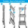 Foldable 3 Tier Metal Utility Rolling Cart, Folding Mobile Multi-Function