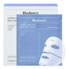 BIODANCE Mascarilla Facial de Hidrogel Hydro Cera-nol Real Deep Mask - Hidratante con Ácido Hialurónico, Pantenol y Ceramida para Piel Sensible 4 Piez