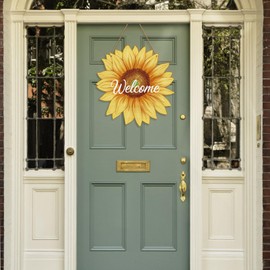 4th/Fourth of July Decorations Patriotic Welcome Wreath for Front Door Red White and Blue Sign, Sunflower Welcome Sign Double-Sided Design Memorial Day Independence Day Summer Autumn Porch Home Wall Outside Decor