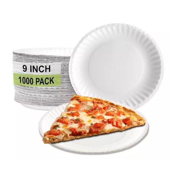 Unbranded 1000 Pack White Uncoated Paper Plates Diameter Recyclable Microwave