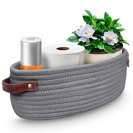 AmapleL Woven Storage Basket with Handles for Toilet Tank Top, Bathroom Storage Organizer Basket Bin Toilet Paper, Home Decor Organizing Baskets for Bathroom, Bedroom, Living Room