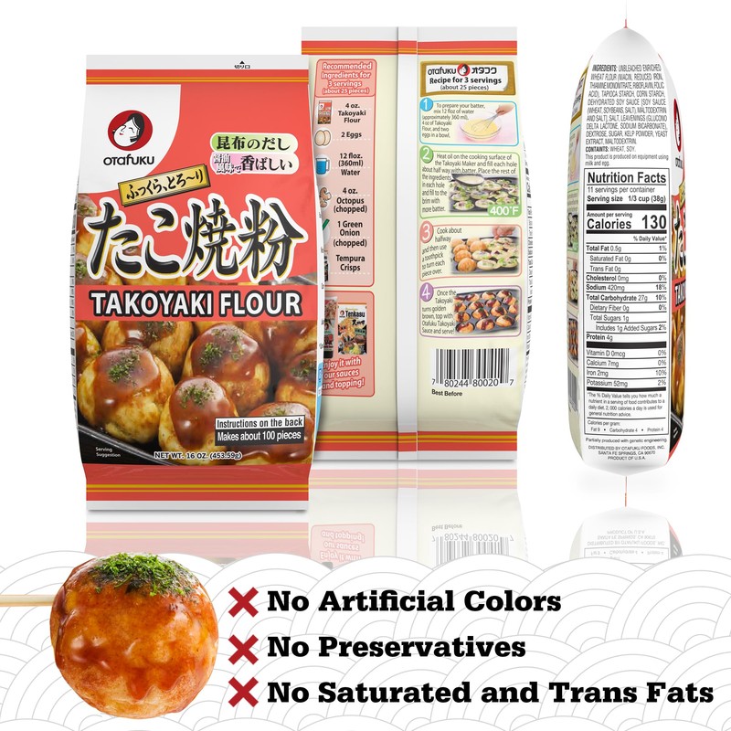 Otafuku Takoyaki Flour for Japanese Takoyaki Octopus Balls, 16 Oz
