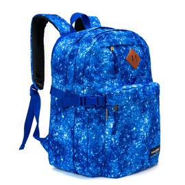 K-Cliffs Classic Backpack Basic Student Campus Daypack Simple Travel Rucksack with Laptop Compartment Bottle Holder Padded Straps Printed Blue Navy Stardust Pattern