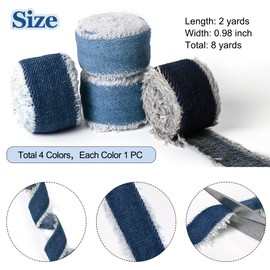 LEEQE 4 Colors Denim Ribbon 1 Inch Total 8 Yards Frayed Denim Ribbons for Gift Wrapping Flower Bouquets Hair Invitation Sewing Decor,4 Rolls