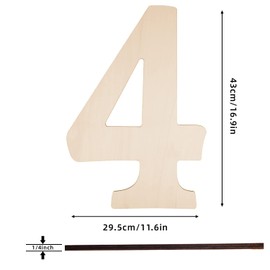 17 Inch Large Wooden Numbers, Blank Wooden Number 4 Shape Cutouts Big Unfinished Wood Numbers Signs for Craft Wall Decor Painting Birthday Wedding Party Decoration Kitchen Room Home Decorations