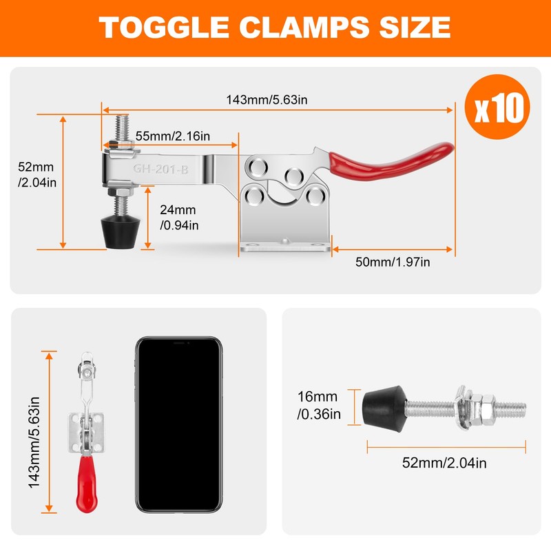 Chfine 10 Pack Toggle Clamps, Hold Down Clamp 220Lbs Holding