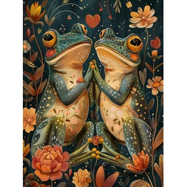 Bimkole 5D Diamond Arts Painting Kits Couple Frog, Full Drill DIY Rhinestone Embroidery Set Paint with Diamonds Art Animal by Number Kits Cross Stitch Home Wall Craft Decoration (12x16Inch)