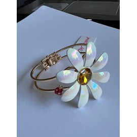 Betsey Johnson Gold-Tone Iridescent Daisy Flower Hinged Bangle Bracelet Great Gift Christmas Gift Idea Mother's Day Valentine's Day Present XMAS