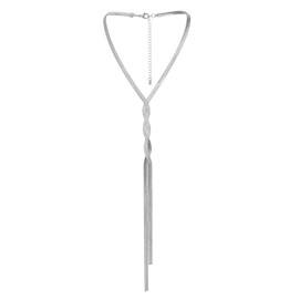 Flongo Women's Y Chain Snake Chain Silver Long Snake Necklace Stainless Steel Long Collar Bohemian Fashion Jewellery with Bone Twist Gift for Women Girls, Brass, No Gemstone