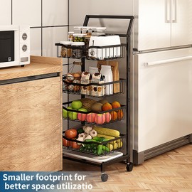 Fruit Basket 4-Tier Adjustable Fruit Vegetable Basket Cart,Metal Wire Storage Baskets with Wheels Rolling Pantry Utility Kitchen Cart for Kitchen, Pantry, Bathroom,Vegetable Organizer Produce Basket