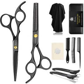 Bozhihong Hairdressing Scissors Set, 6.7 Inch Professional Hair Scissors Set, Sharp Hair Cutting Scissors with Hairdressing Cape, Thinning Scissors for Women, Men, Children, Hair Scissors for Family Hairdressing Salon