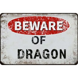 Cuixue Beware of Dragon vintage Metal Tin Sign Retro Funny Tin Sign For Wall Decor—8" x 12"— Dragon