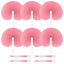PATIKIL Round Shaped Paper Hand Fans, 20 Pack Bulk Folding Fan Handheld with Plastic Fan Handles for Wedding Party Decoration Birthday Guest Favors DIY Supplies, Pink