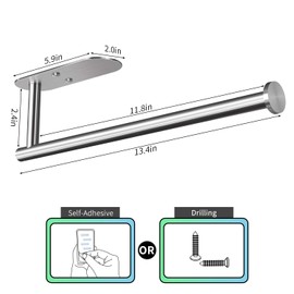 VAEHOLD Adhesive Paper Towel Holder Under Cabinet Mount, Wall Mounted Paper Towel Roll Holder for Kitchen Paper Towel, SUS304 Stainless Steel（Silvery）