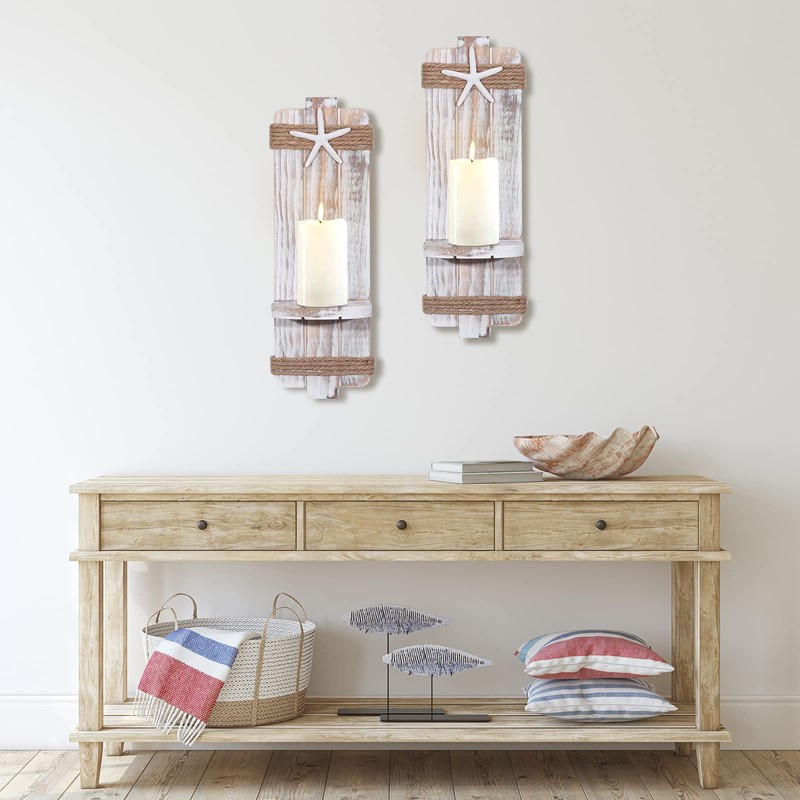 Disdressed Starfish Wall Candle Sconces (Set of 2) - Beach