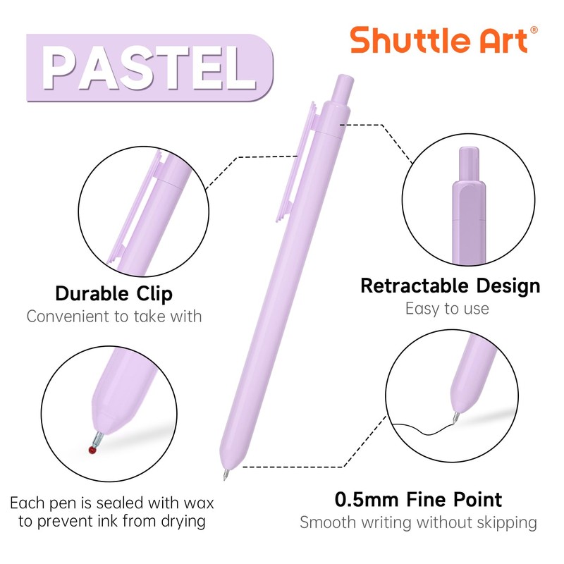 Shuttle Art Retractable Pastel Gel Ink Pens, 11 Pack Black