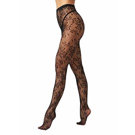 EVERSWE High Waist Fishnet Tights, Thigh High Suspender Stockings (Allover Flower, LXL)