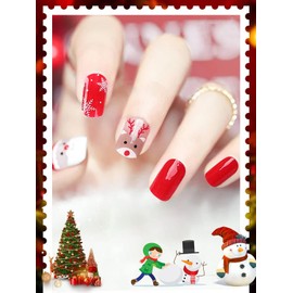 TOROKOM Christmas Cured Gel Nail Strips,Snowman Gel Nail Polish Strips Long Lasting Waterproof Full Nail Wraps Stickers with Stick, Nail File, Wipes & Sealing(UV/LED Lamp Required)