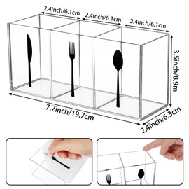 Clear Acrylic Cutlery Storage Organizer, Transparent Silverware Caddy 3 Section Tableware Plastic Holder for Kitchen Indoor Outdoor Decoration Supplies