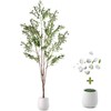 wowspeed Artificial Olive Tree 7FT, w/10.25inch White Tall Planter, Faux