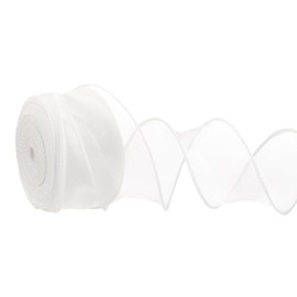 PATIKIL Wired Chiffon Ribbon 1-1/2 Inch x 10 Yard, Sheer Wired Organza Ribbon Fishtail Yarn Gift Ribbons for Crafts Gift Wrapping Floral Bouquet, White