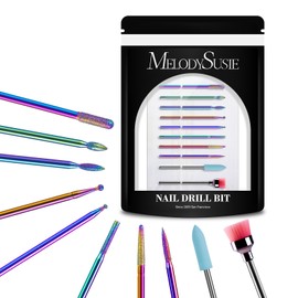MelodySusie 10pcs Nail Drill Kit, 3/32 Inch Diamond Cuticle Bits, Manicure Pedicure Remover Tools, Salon Home Nail Care Supplies, Rainbow