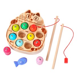 Montessori Magnetic Wooden Fishing Game for Toddlers 1-3 Years Old,Fine Motor Skills Early Learning Eyes Hands Cooperation Toy for Boys & Girls Great Birthday Gift