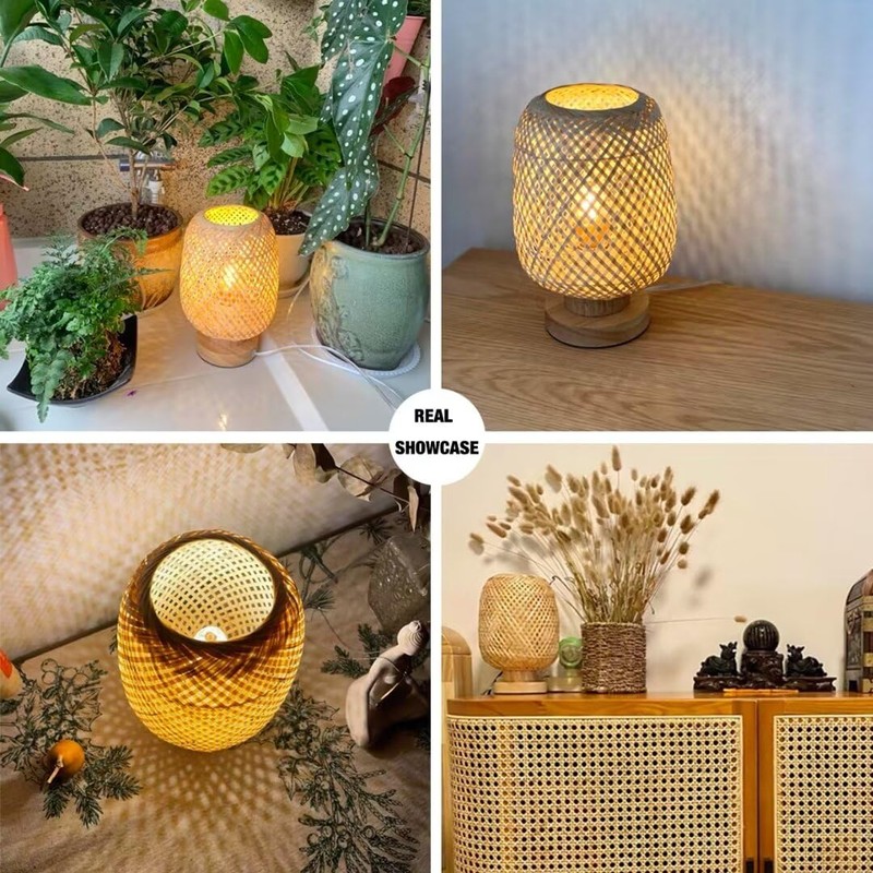 GUANSHAN Bamboo Table Lamp Small Exquisite Bamboo Lampshade Bedside Lamp