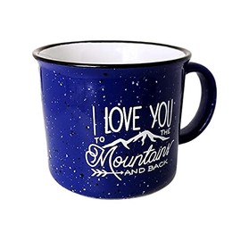 CafeQuality Stoneware Adventure Mug (Blue, I Love You To The Mountains And Back)