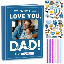 Janlaugh Dad Fill In The Blank Love Book Father's Day Gifts Why i Love You Dad Journal with Stickers Picture Corners DIY Wrote Love Reasons Book for Men Father Birthday from Daughter Son (Blue)