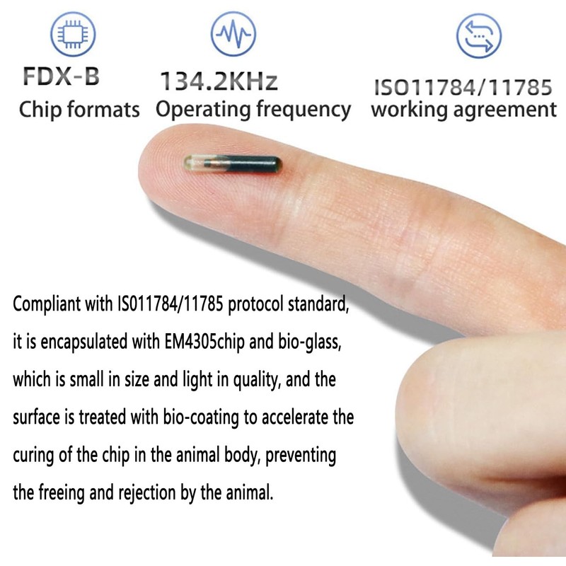 JZLHGOFYTD Animal Microchip EM4305 134.2KHz FDX-B ISO11784/11785 Universal Standard Pet