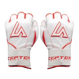 CEPTORS Candy Canes Batting Gloves Long Cuffs - Premium Nappa Leather, Handcrafted, Water-Resistant - Durable Professional Baseball Gloves - Youth-Long Cuff - Red/White - Large