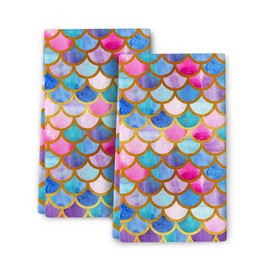 Wovoto Mermaid Kitchen Towels Decorative Set of 2, Absorbent Colorful Dish Towels for Kitchen Drying Cleaning, Cute Tea Towels Hand Towels for Kitchen Bar Bathroom Decor