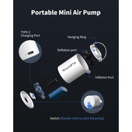 FLEXTAILGEAR Mini Pump 2024, Kompakte Elektrische Luftpumpe für Luftmatratze, 4kPa USB Wiederaufladebare Ultraleichte Akku Pumpe für Trekking, Camping, Luftbett, Schwimmring